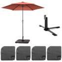 Ombrellone con palo centrale rotondo inclinabile con manovella Ø3 m con 4 piastre riempibili