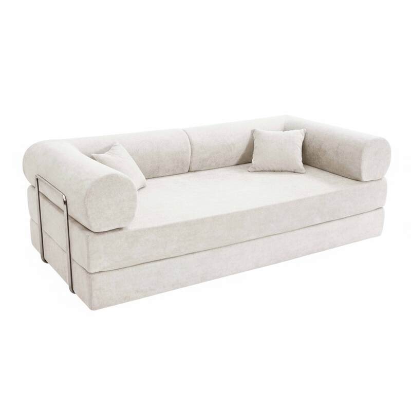 Divano letto 2 posti in tessuto con cuscini