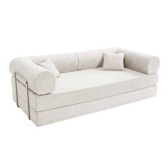 Divano letto 2 posti in tessuto con cuscini