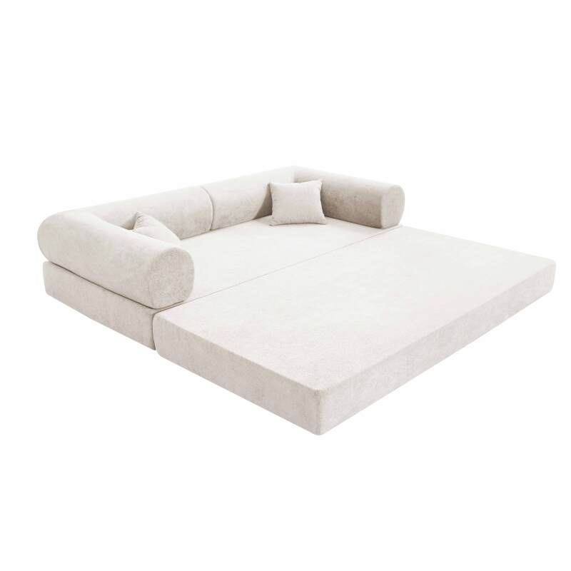 Divano letto 2 posti in tessuto con cuscini (4/8)