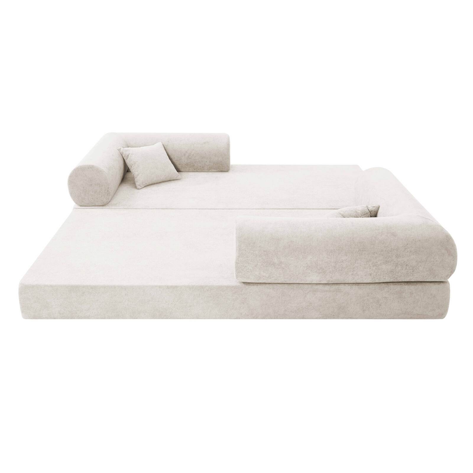 Divano letto 2 posti in tessuto con cuscini