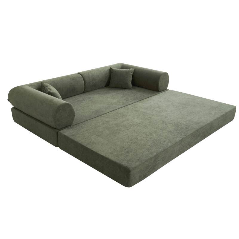 Divano letto 2 posti in tessuto con cuscini (3/8)