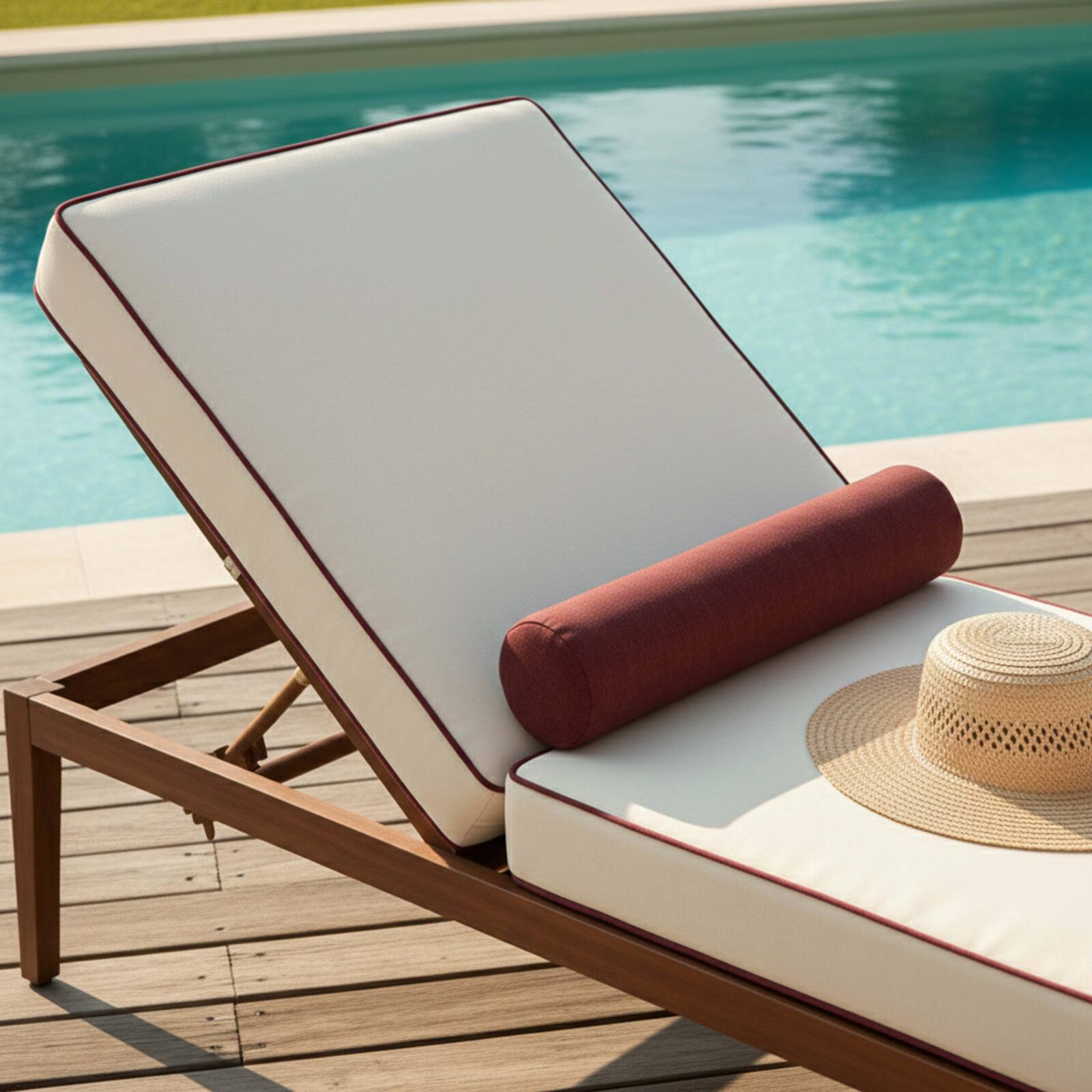 Sdraio da giardino in alluminio effetto legno reclinabili 4 posizioni con cuscino - Set di 2