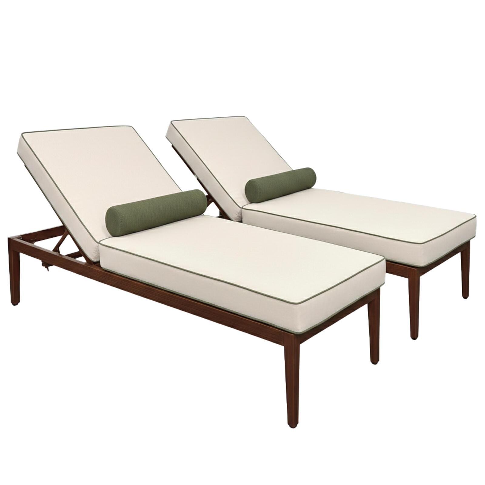 Sdraio da giardino in alluminio effetto legno reclinabili 4 posizioni con cuscino - Set di 2