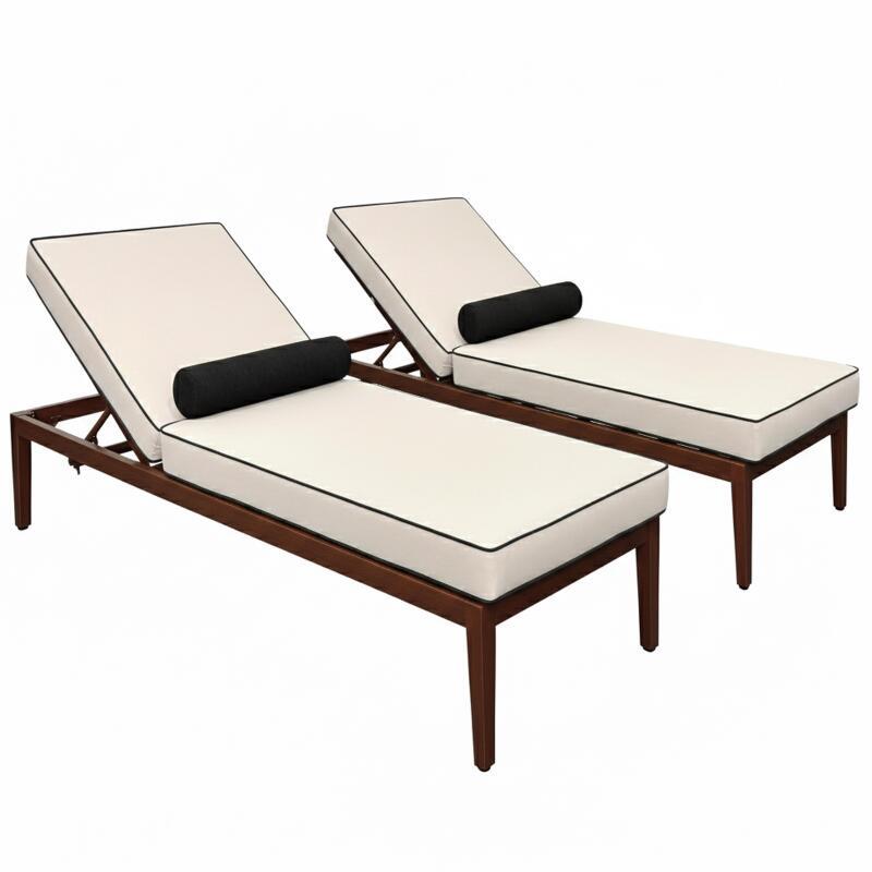Sdraio da giardino in alluminio effetto legno reclinabili 4 posizioni con cuscino - Set di 2