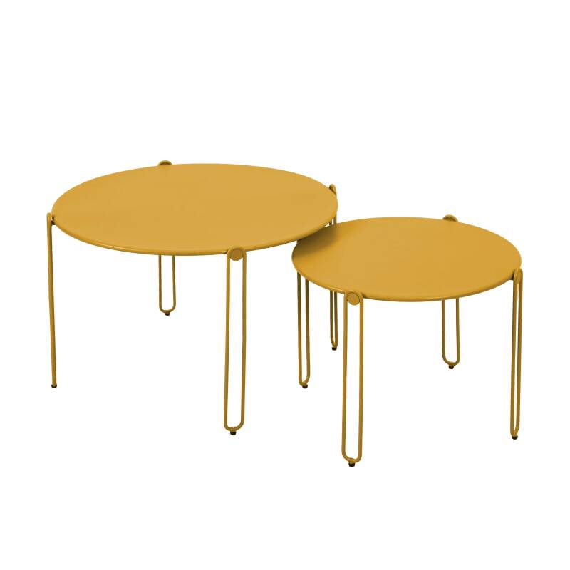 Tavolini piccoli impilabili da esterno rotondi in metallo Ø60x40 cm e Ø45x36 cm - Per 2