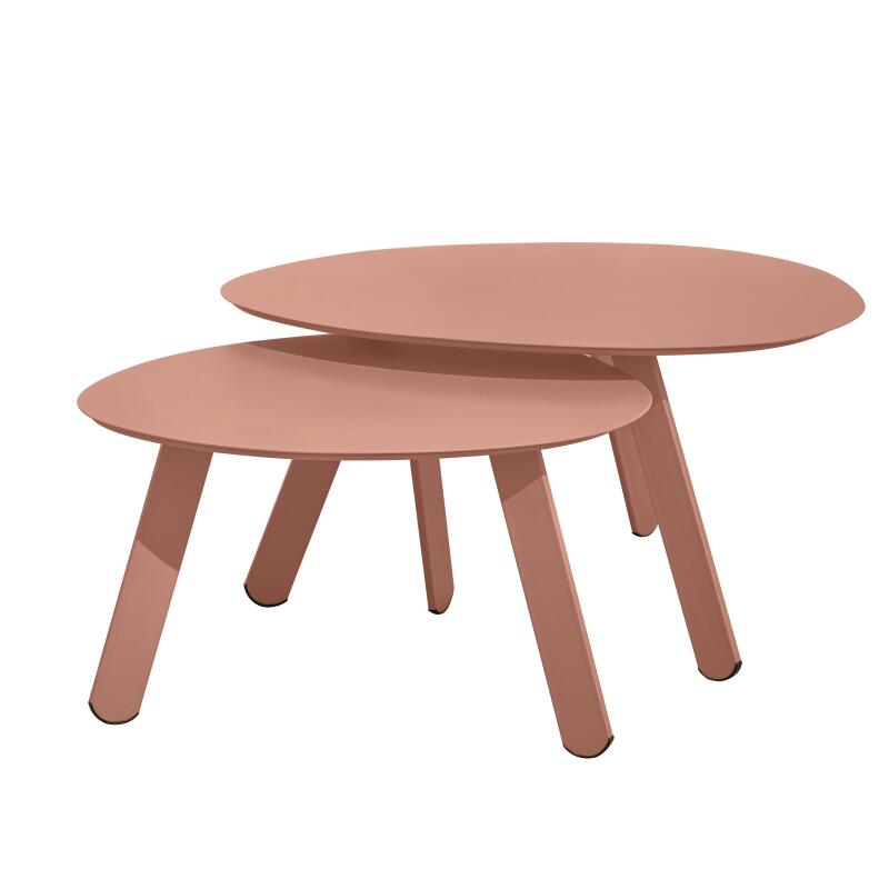 Tavolini piccoli impilabili da esterno rotondi in metallo Ø68x40 cm e Ø55x36 cm - Per 2