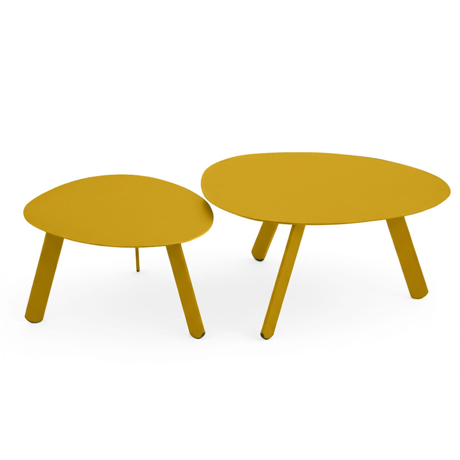 Tavolini piccoli impilabili da esterno rotondi in metallo Ø68x40 cm e Ø55x36 cm - Per 2