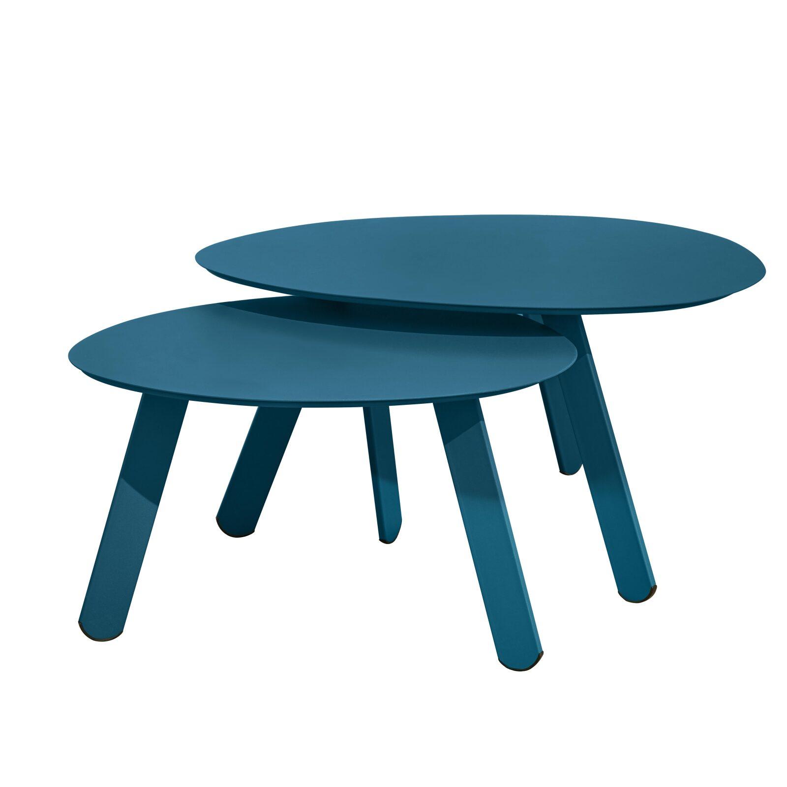 Tavolini piccoli impilabili da esterno rotondi in metallo Ø68x40 cm e Ø55x36 cm - Per 2