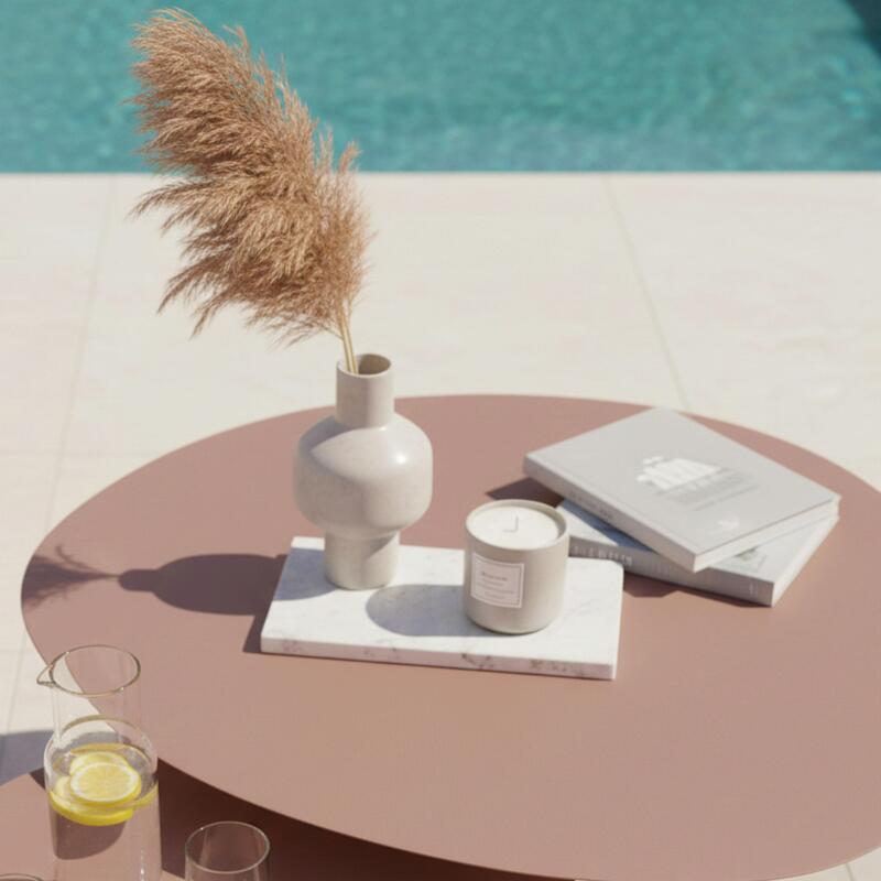 Tavolini piccoli impilabili da esterno rotondi in metallo Ø68x40 cm e Ø55x36 cm - Per 2 (2/7)