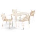 Tavolo da giardino rettangolare 120 x 70 cm e 4 sedie con braccioli in metallo