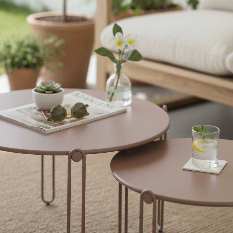 Tavolini piccoli impilabili da esterno rotondi in metallo Ø60x40 cm e Ø45x36 cm - Per 2 (2/6)