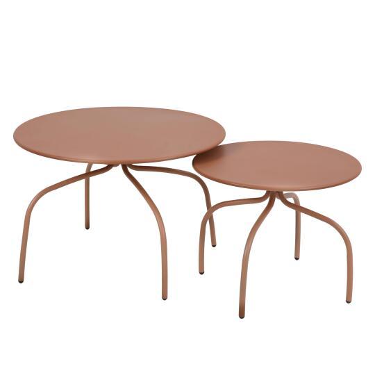 Tavolini piccoli impilabili da esterno rotondi in metallo Ø60x40 cm e Ø40x36 cm - Per 2 | Oviala