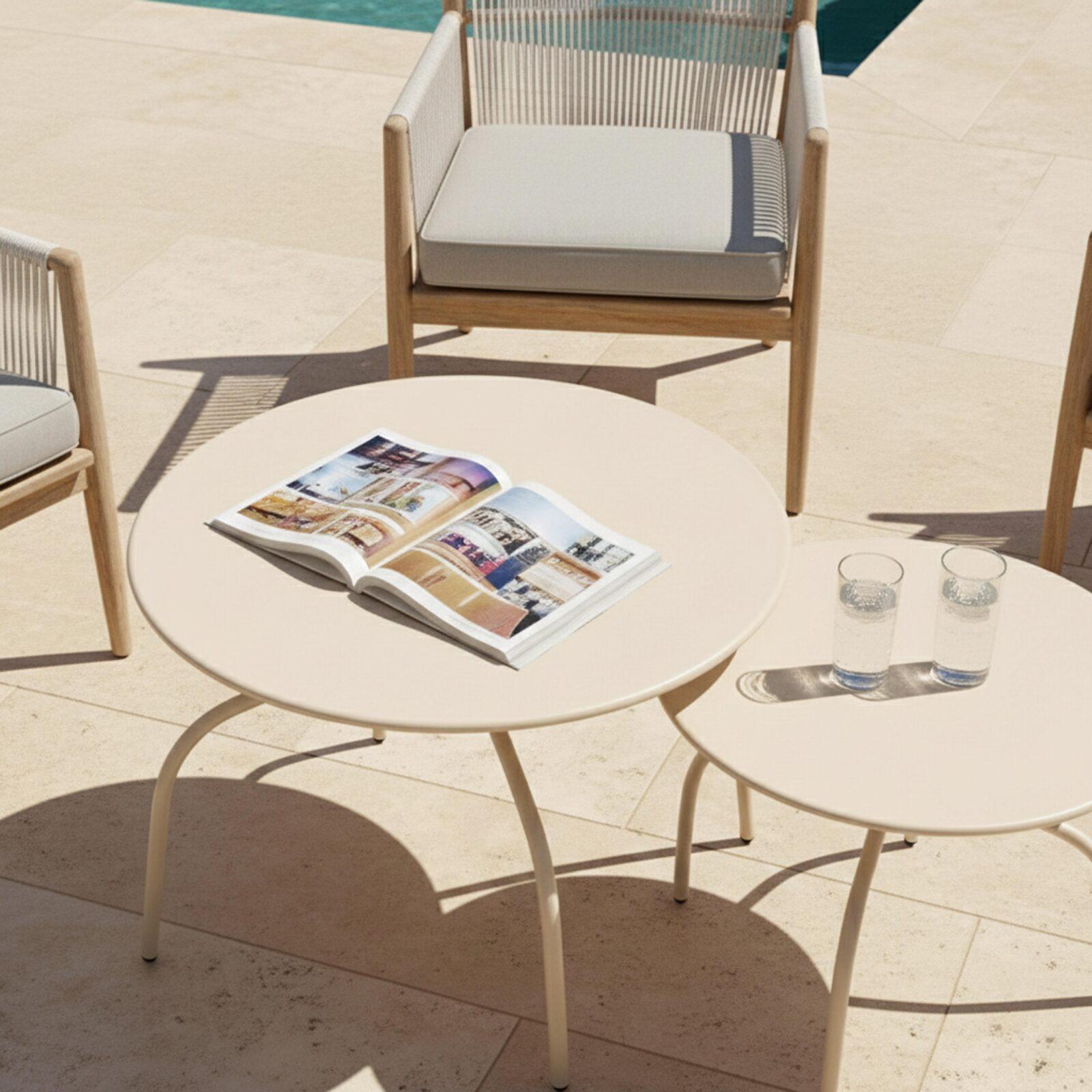 Tavolini piccoli impilabili da esterno rotondi in metallo Ø60x40 cm e Ø40x36 cm - Per 2