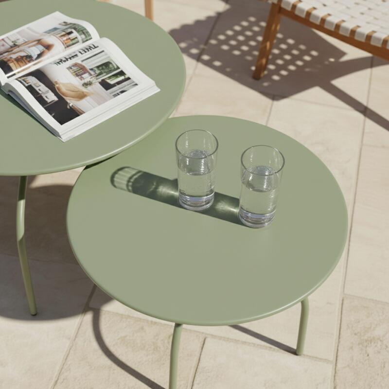 Tavolini piccoli impilabili da esterno rotondi in metallo Ø60x40 cm e Ø40x36 cm - Per 2 (2/6)