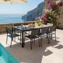 Tavolo da giardino in alluminio e ceramica effetto legno 206x100 cm e 8 sedie in textilene - Lifestyle