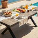 Tavolo da giardino in alluminio e ceramica effetto legno per 8 persone 201x100 cm