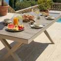 Tavolo da giardino in alluminio e ceramica effetto legno per 8 persone 201x100 cm