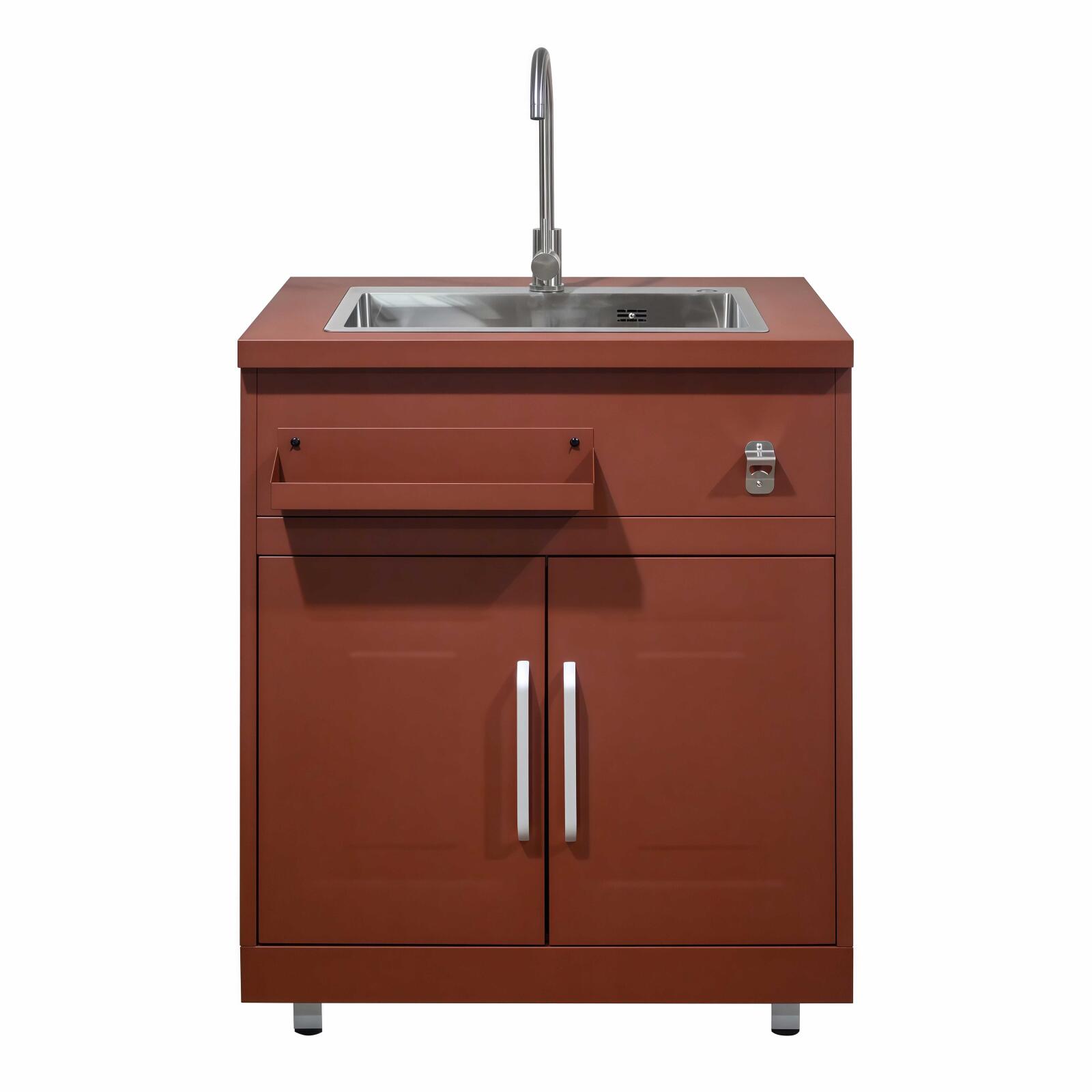 Lavandino da esterno con 2 ante in acciaio nero per cucina da esterno