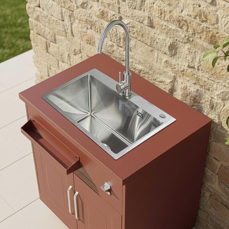 Lavandino da esterno con 2 ante in acciaio nero per cucina da esterno (2/7)