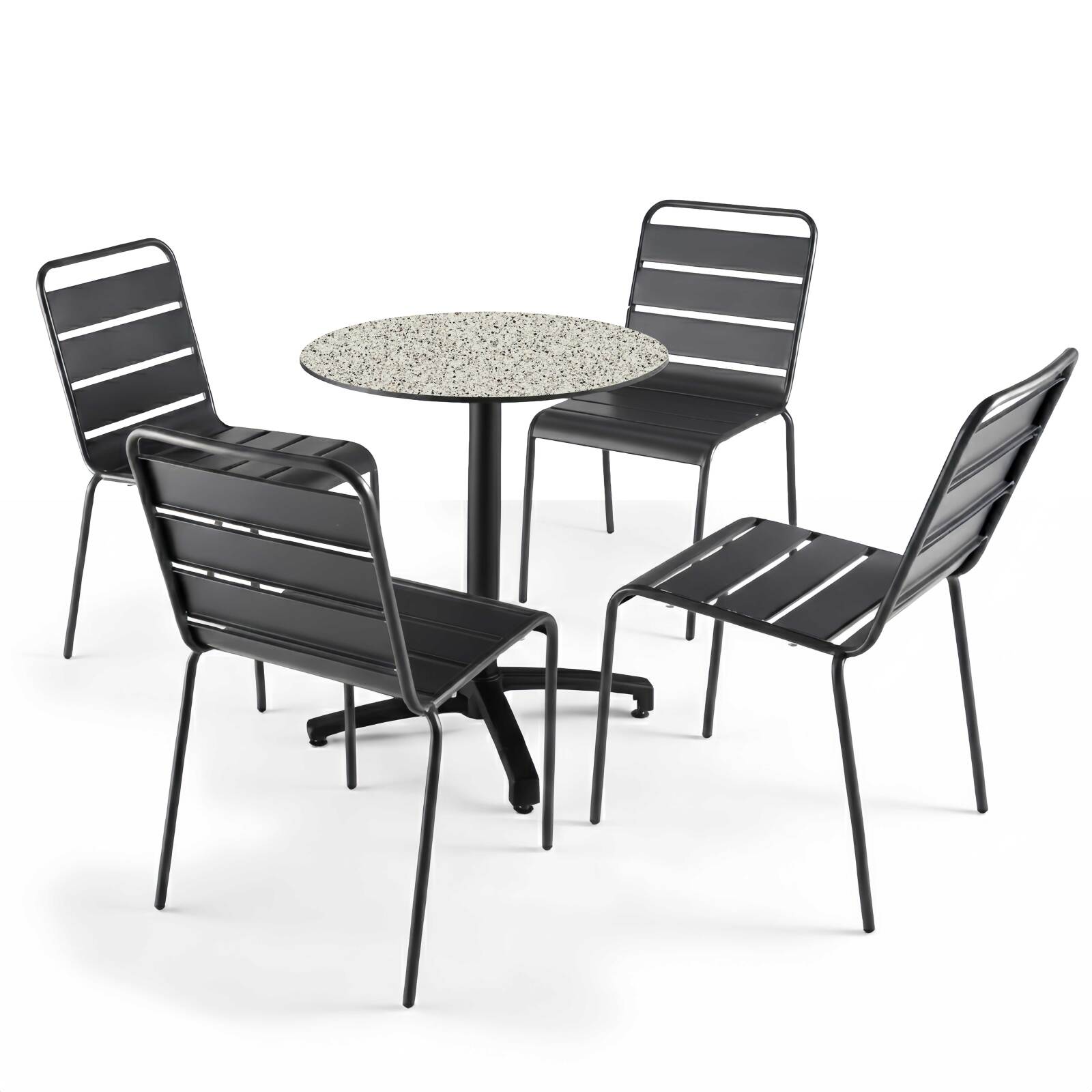Tavolo da giardino bistrot rotondo reclinabile in alluminio nero e HPL per 4 persone Ø60 cm