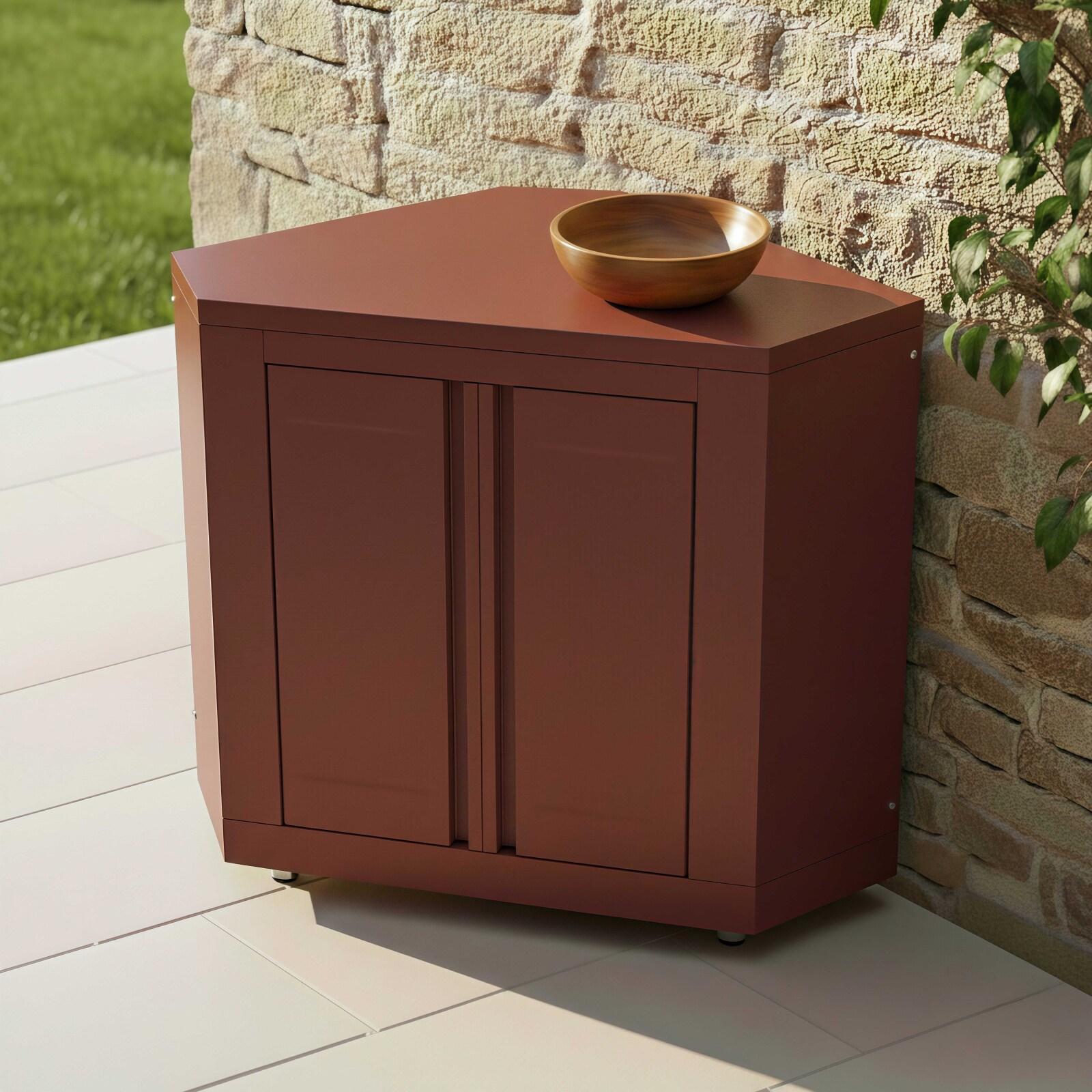 Modulo cucina da esterno angolare in acciaio con ripiani portaoggetti