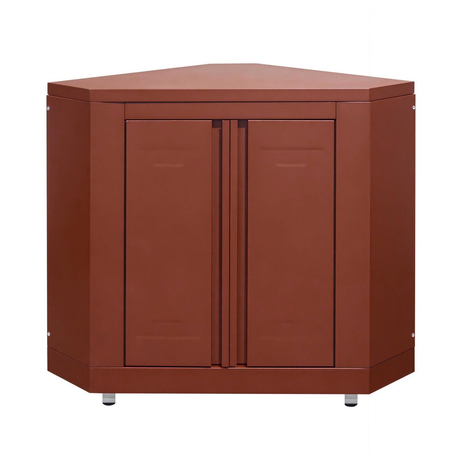 Modulo cucina da esterno angolare in acciaio con ripiani portaoggetti