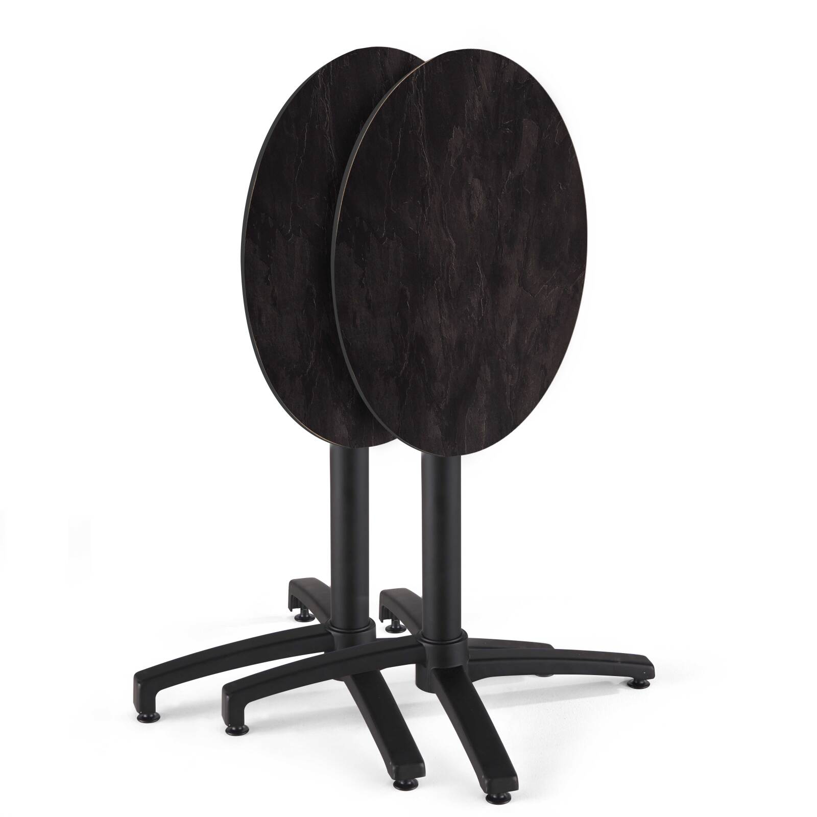 Tavolo da giardino bistrot rotondo reclinabile in alluminio nero e HPL per 4 persone Ø70 cm