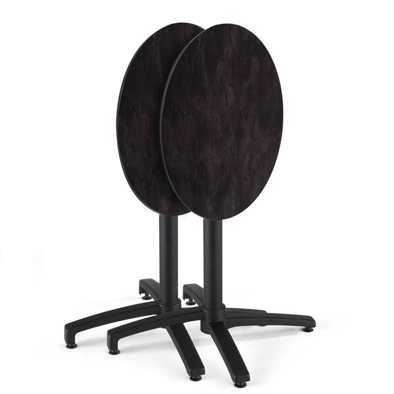 Tavolo da giardino bistrot rotondo reclinabile in alluminio nero e HPL per 4 persone Ø70 cm