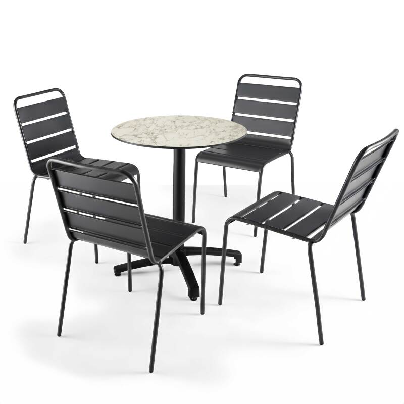 Tavolo da giardino bistrot rotondo reclinabile in alluminio nero e HPL per 4 persone Ø70 cm (2/8)