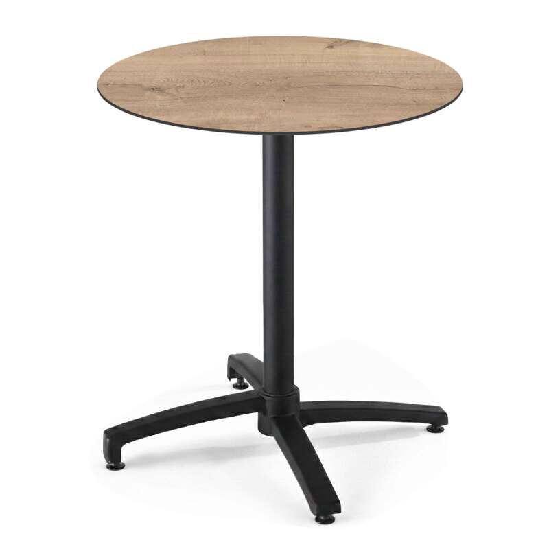 Tavolo da giardino bistrot rotondo reclinabile in alluminio nero e HPL per 4 persone Ø70 cm