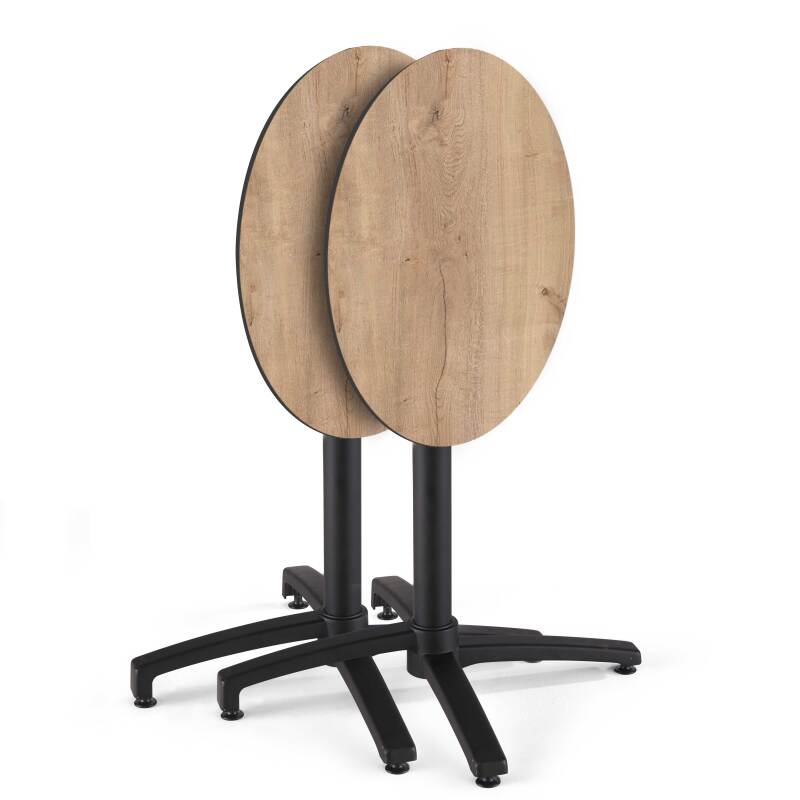 Tavolo da giardino bistrot rotondo reclinabile in alluminio nero e HPL per 4 persone Ø70 cm