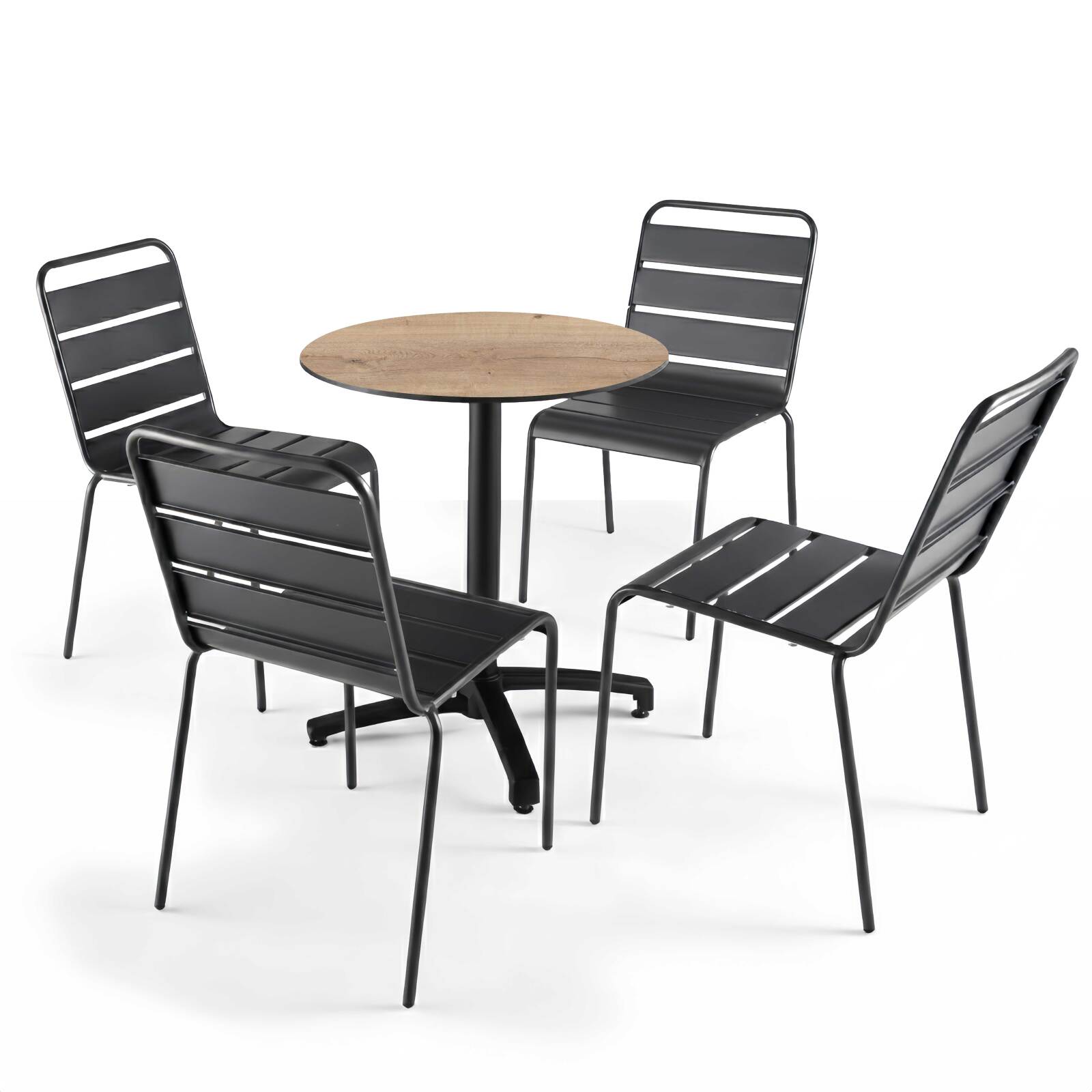 Tavolo da giardino bistrot rotondo reclinabile in alluminio nero e HPL per 4 persone Ø70 cm
