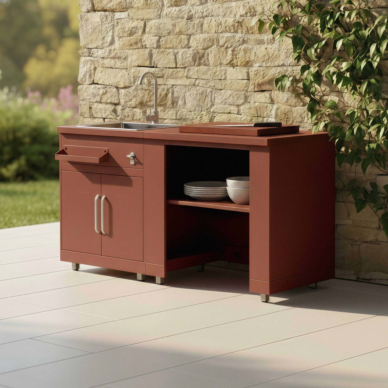 Cucina da esterno in metallo con lavatoio da esterno e spazio - 2 moduli