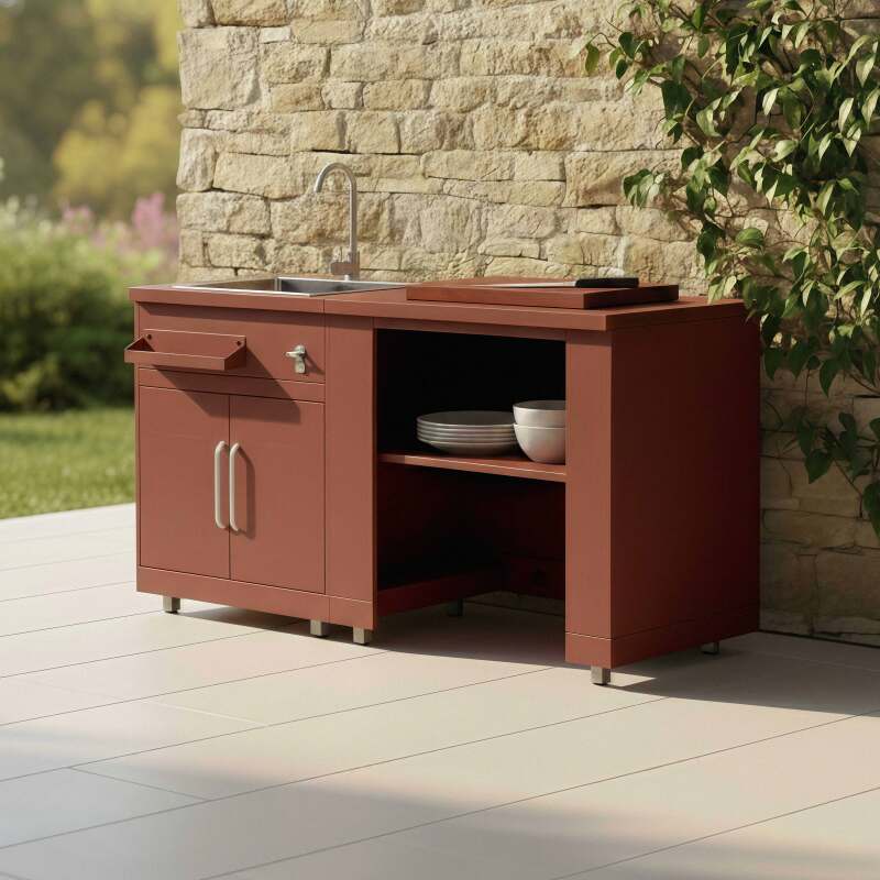 Cucina da esterno in metallo con lavatoio da esterno e spazio - 2 moduli