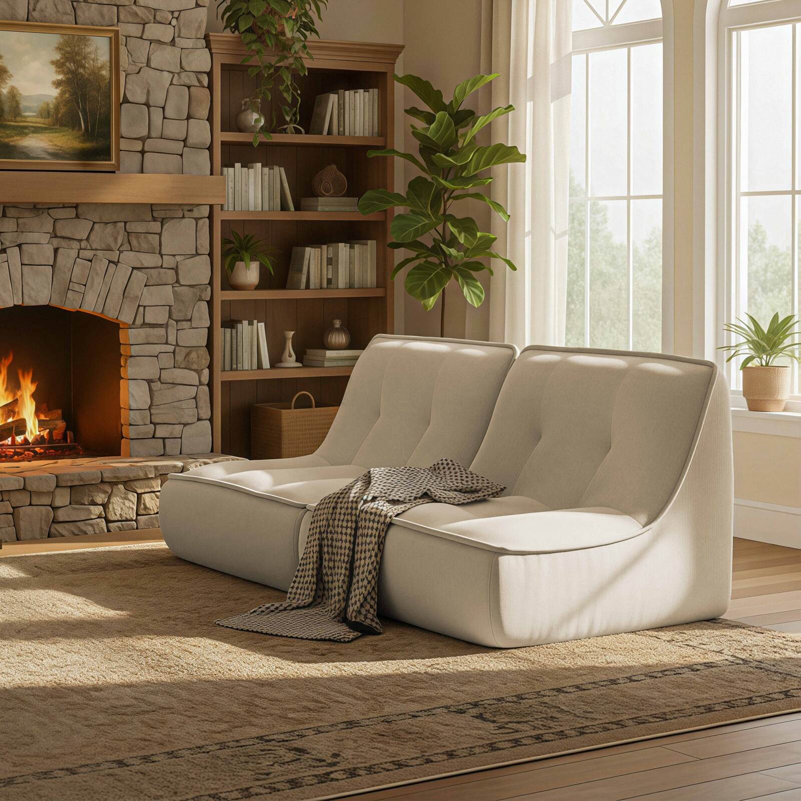 Divano modulare 2 posti in tessuto a coste