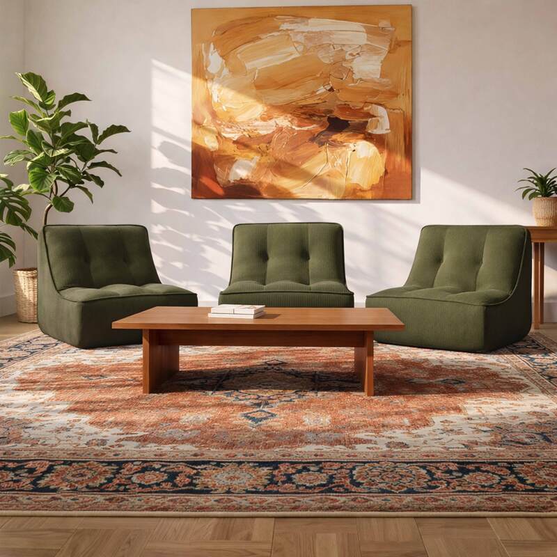 Divano modulare 3 posti in tessuto a coste (2/7)