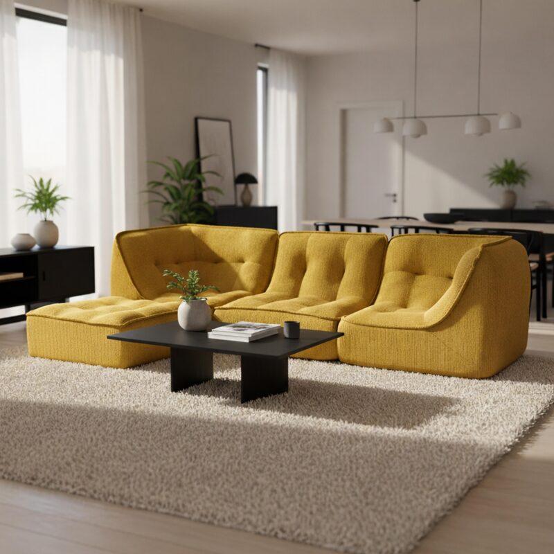 Divano modulare 3 posti in velluto a coste con pouf - Lifestyle