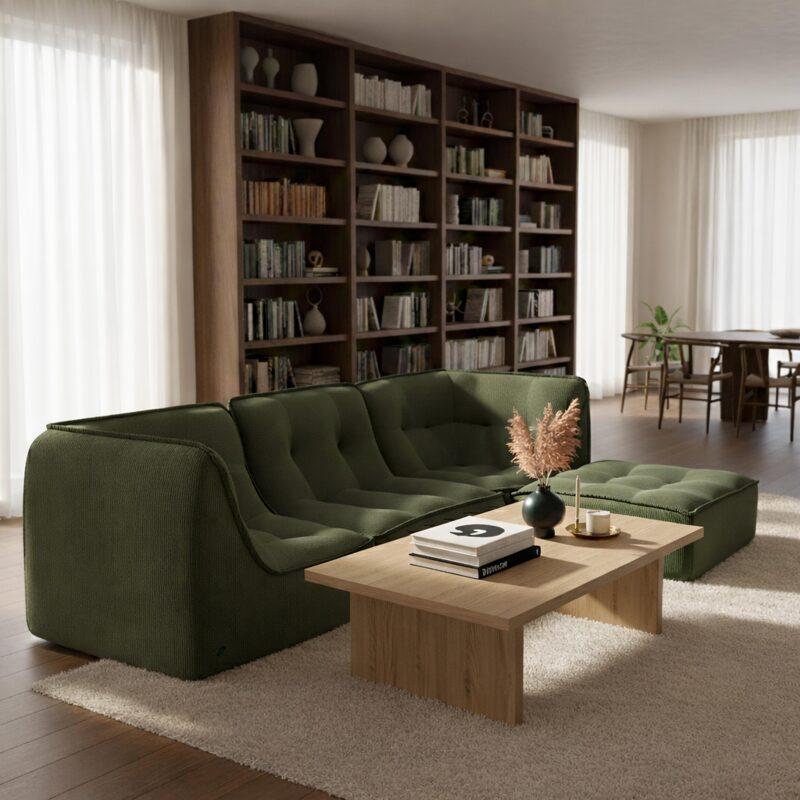 Divano modulare 3 posti in velluto a coste con pouf - Lifestyle