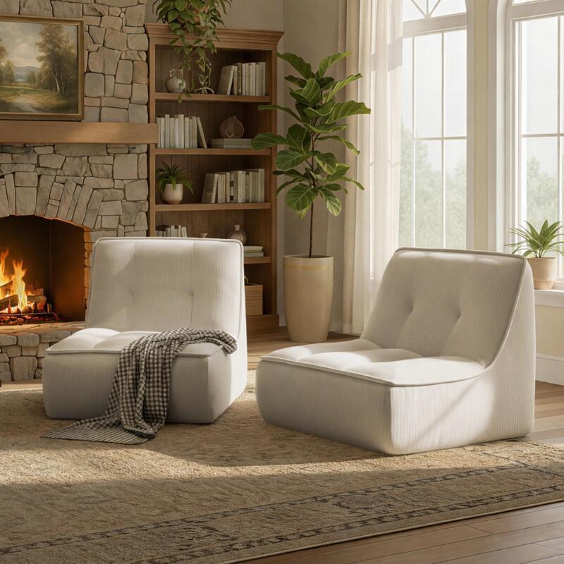 Poltrone modulare in tessuto a coste - Per 2 (2/8)