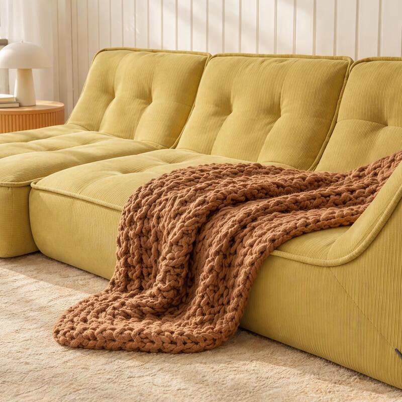 Divano modulare 3 posti in tessuto a coste con chaise longue (2/6)