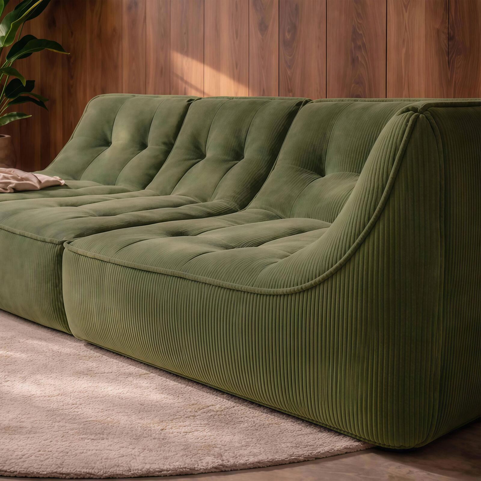 Divano modulare 3 posti in tessuto a coste con chaise longue