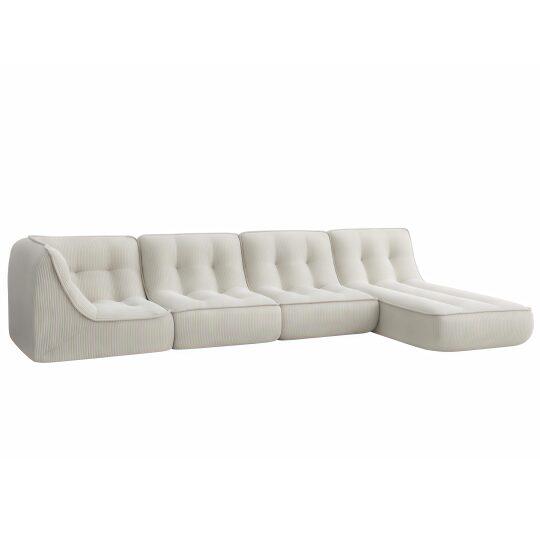 Poltrone modulari in velluto a coste con chaise longue – Set da 4 | Oviala