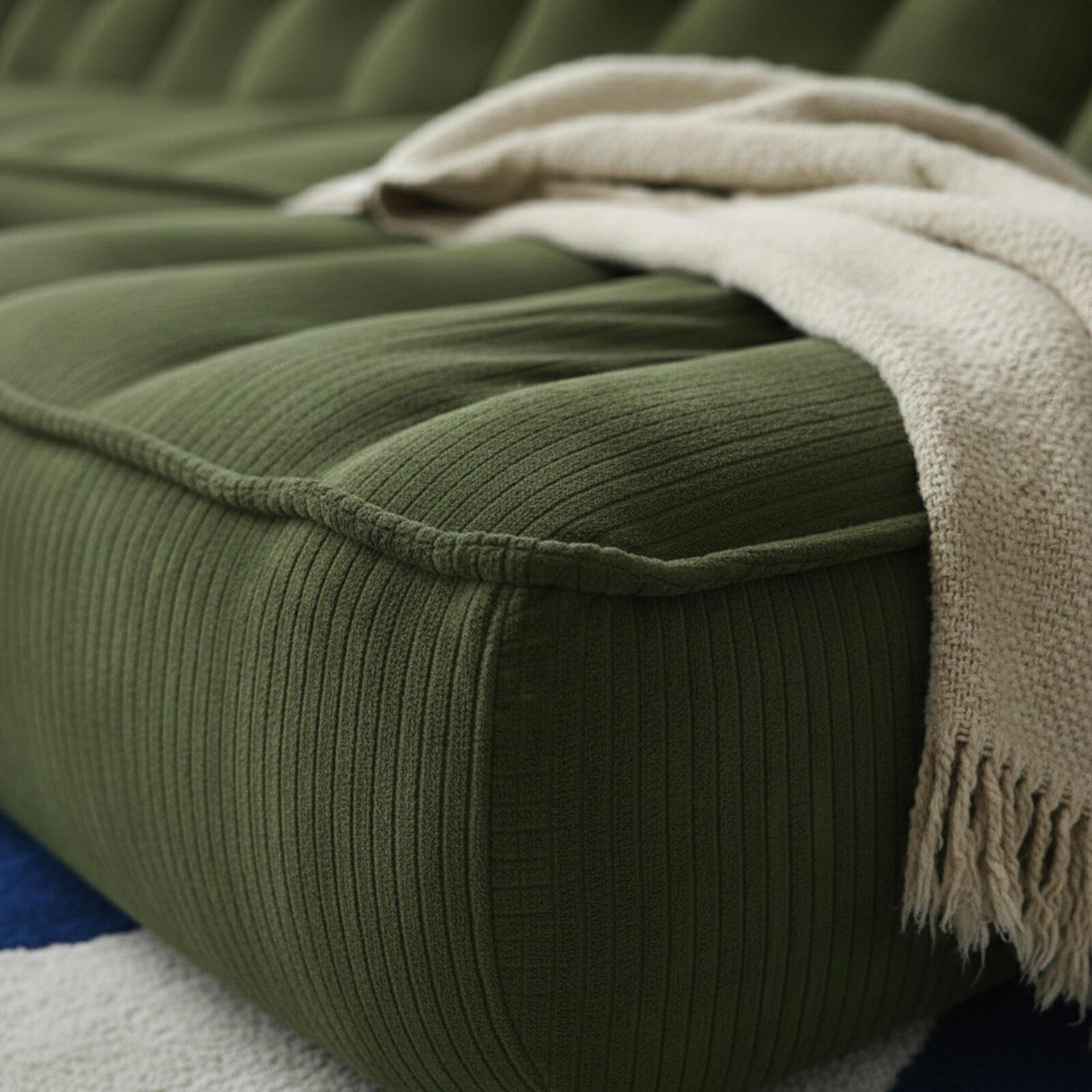 Divano modulare 4 posti in tessuto a coste con chaise longue