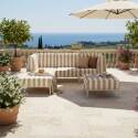 Divano modulare da esterno a righe 4 posti con 1 poltrona, 1 poltrona angolare, 1 chaise longue e 1 pouf