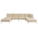 Divano modulare da esterno a righe 5 posti con 2 poltrone, 1 poltrona angolare, 1 chaise longue e 1 pouf
