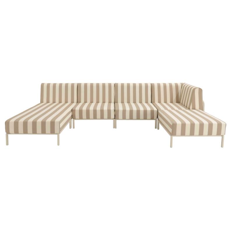 Divano modulare da esterno a righe 5 posti con 2 poltrone, 1 poltrona angolare, 1 chaise longue e 1 pouf (3/7)