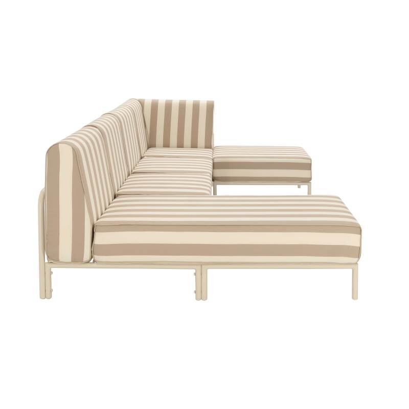 Divano modulare da esterno a righe 5 posti con 2 poltrone, 1 poltrona angolare, 1 chaise longue e 1 pouf (4/7)