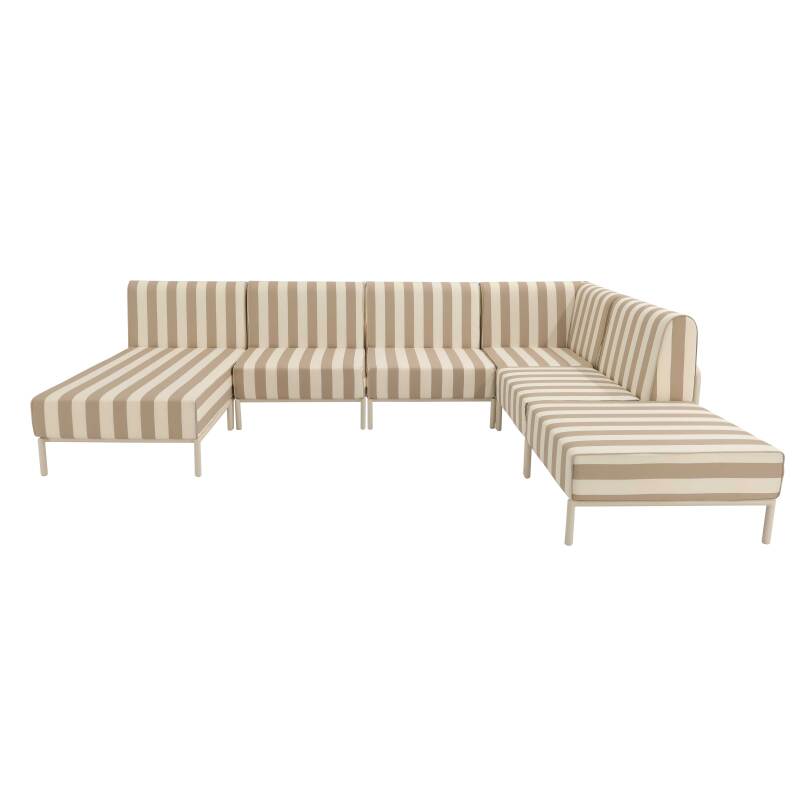 Divano modulare da esterno a righe 6 posti con 3 poltrone, 1 poltrona angolare, 1 chaise longue e 1 pouf (3/7)