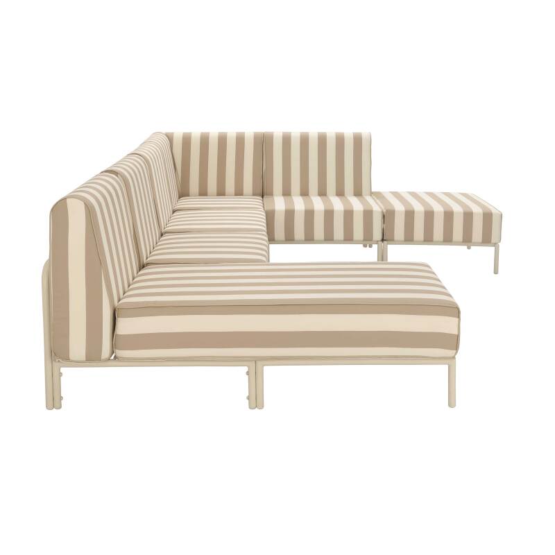 Divano modulare da esterno a righe 6 posti con 3 poltrone, 1 poltrona angolare, 1 chaise longue e 1 pouf (4/7)